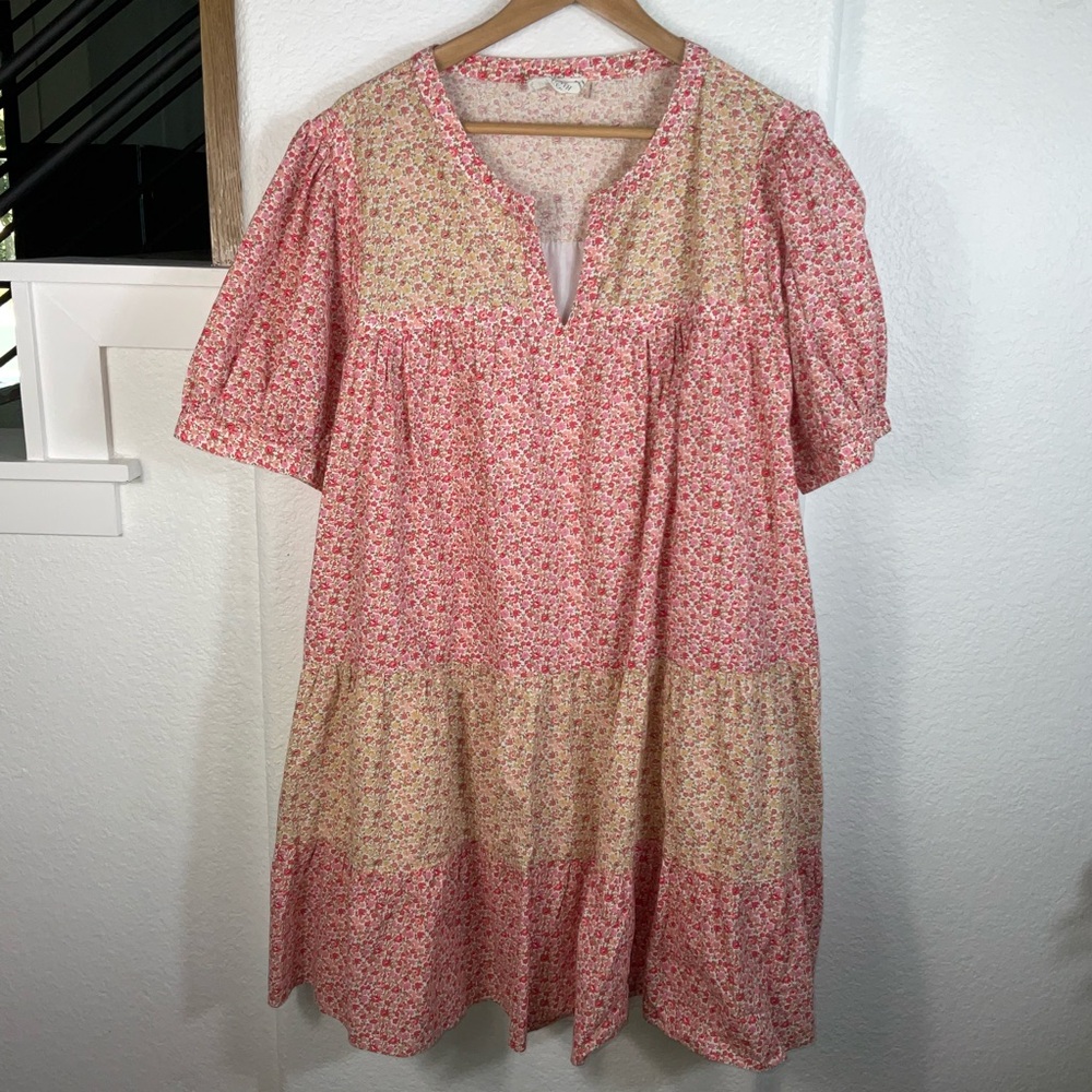Floral Puff-Sleeve Tiered Mini Dress in Pink - Picture 3 of 7